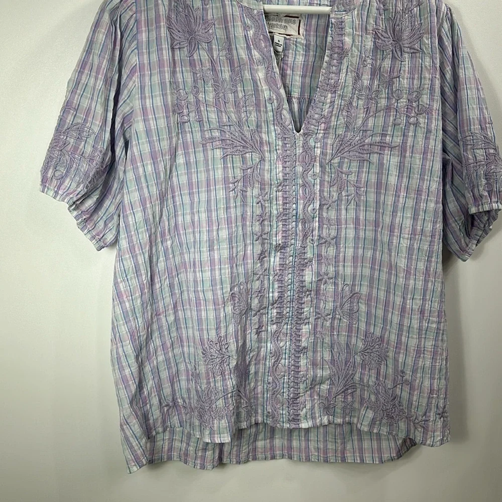 Johnny Was workshop Malo puff sleeve blouse purple size small.NWT